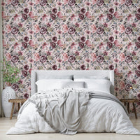 Vintage-style pastel peonies wallpaper on wall

