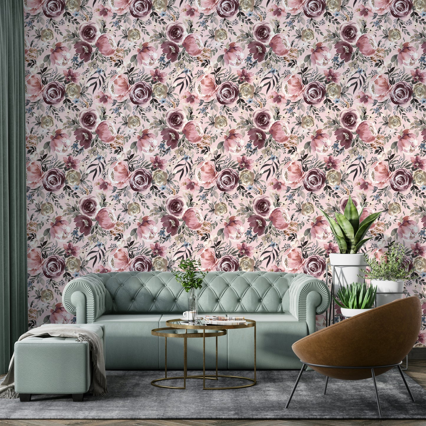 Pastel rose and peony wallpaper for bedroom walls

