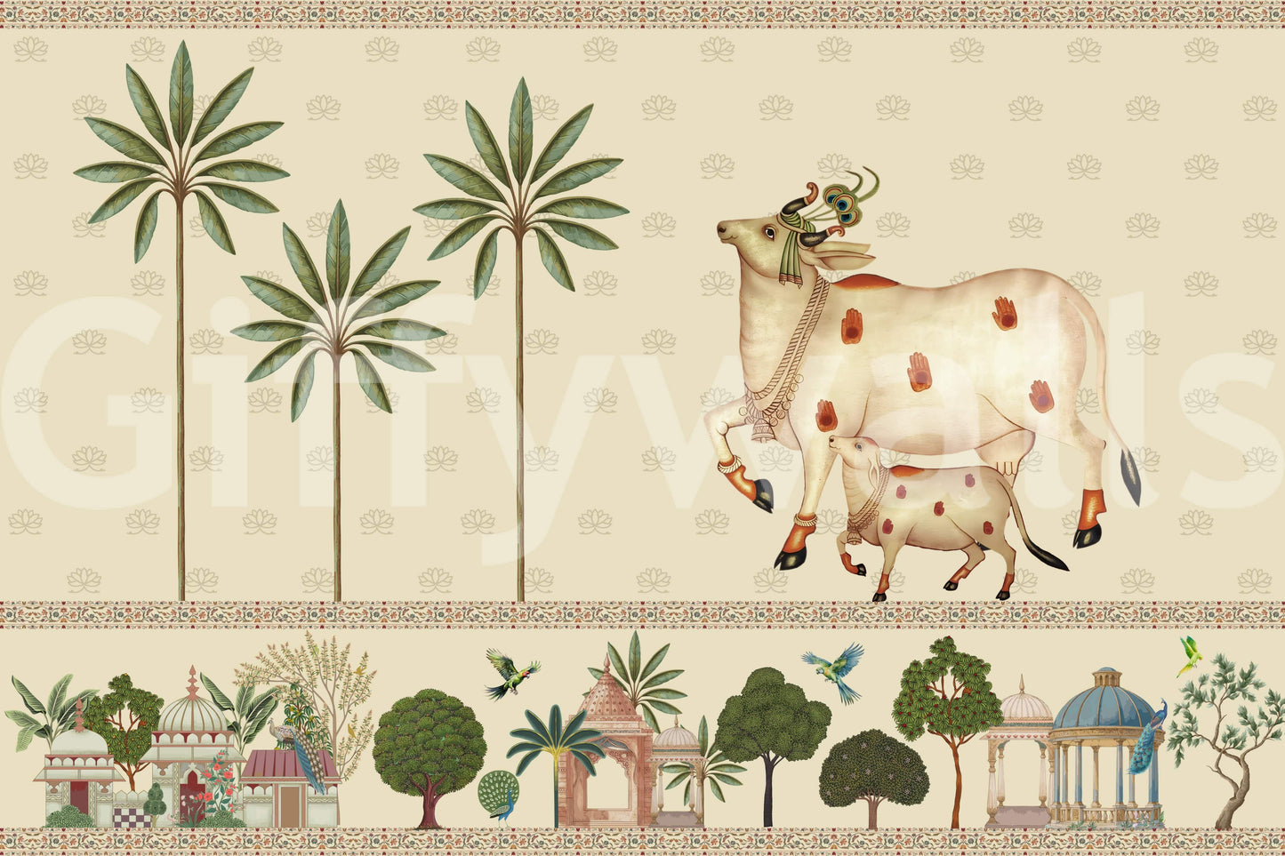 Artistic Pichwai wall mural suitable for meditation room or quiet living space