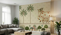 Pichwai Parampara Wall Mural showing detailed floral patterns in earthy colours for modern apartment interiors