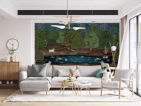 Detailed Pichwai Divine Grace Wall Mural for hallway featuring painted peacocks