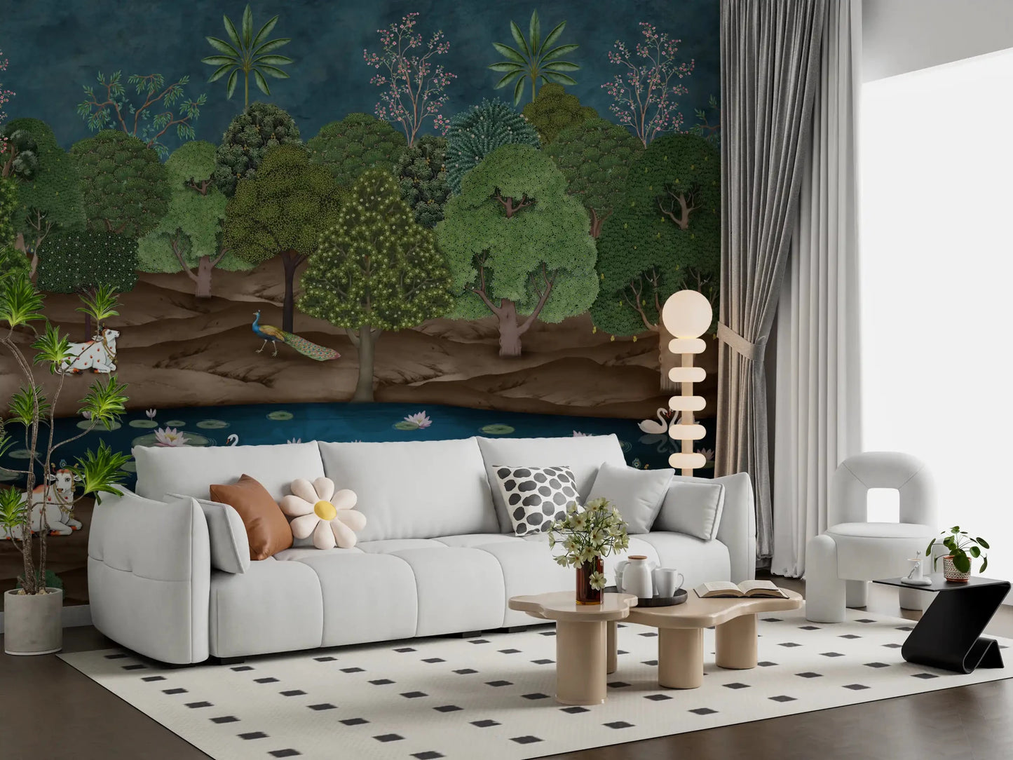 Hallway Divine Grace Wall Mural displays traditional Indian art style