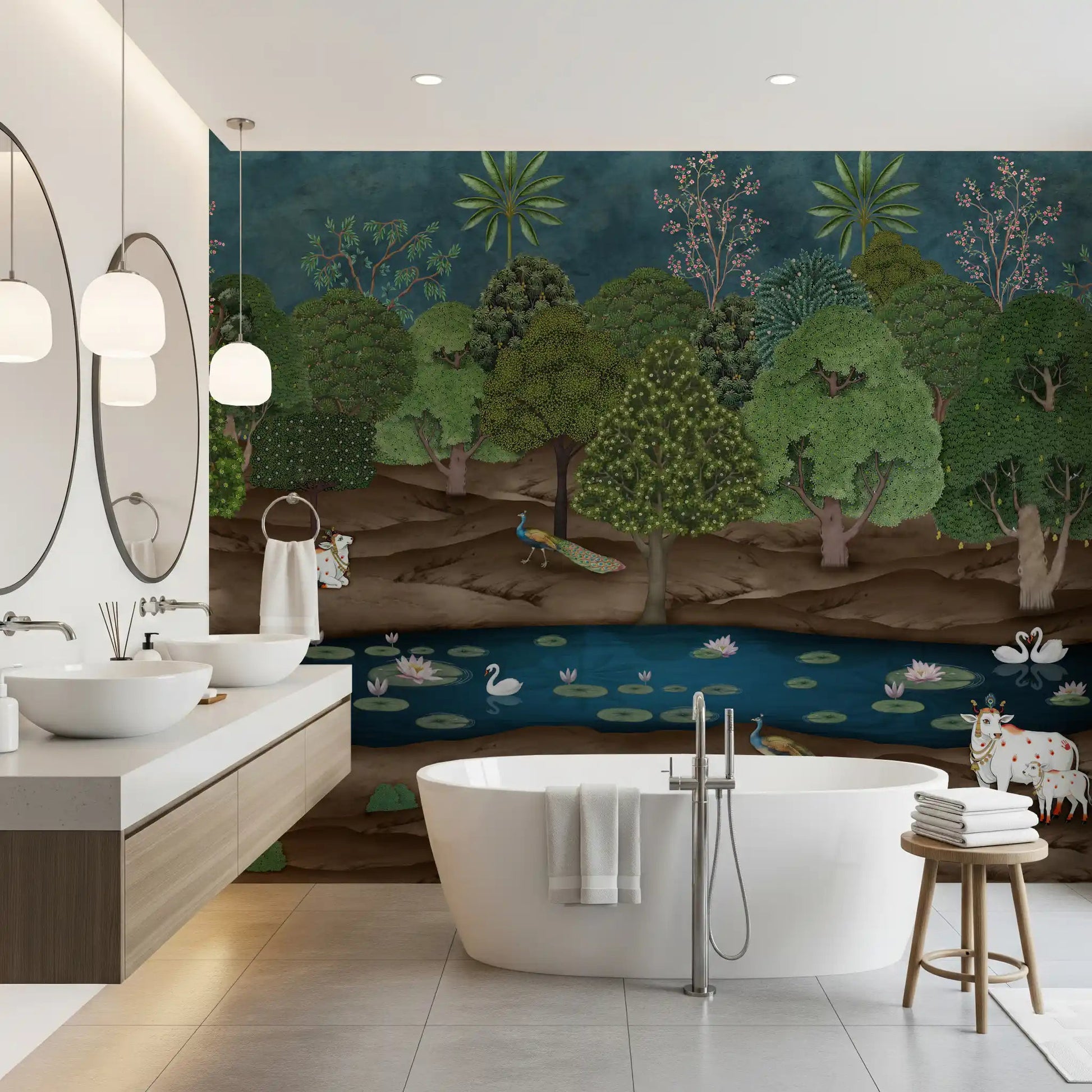 Pichwai Forest Divine Grace Wall Mural includes blooming flora