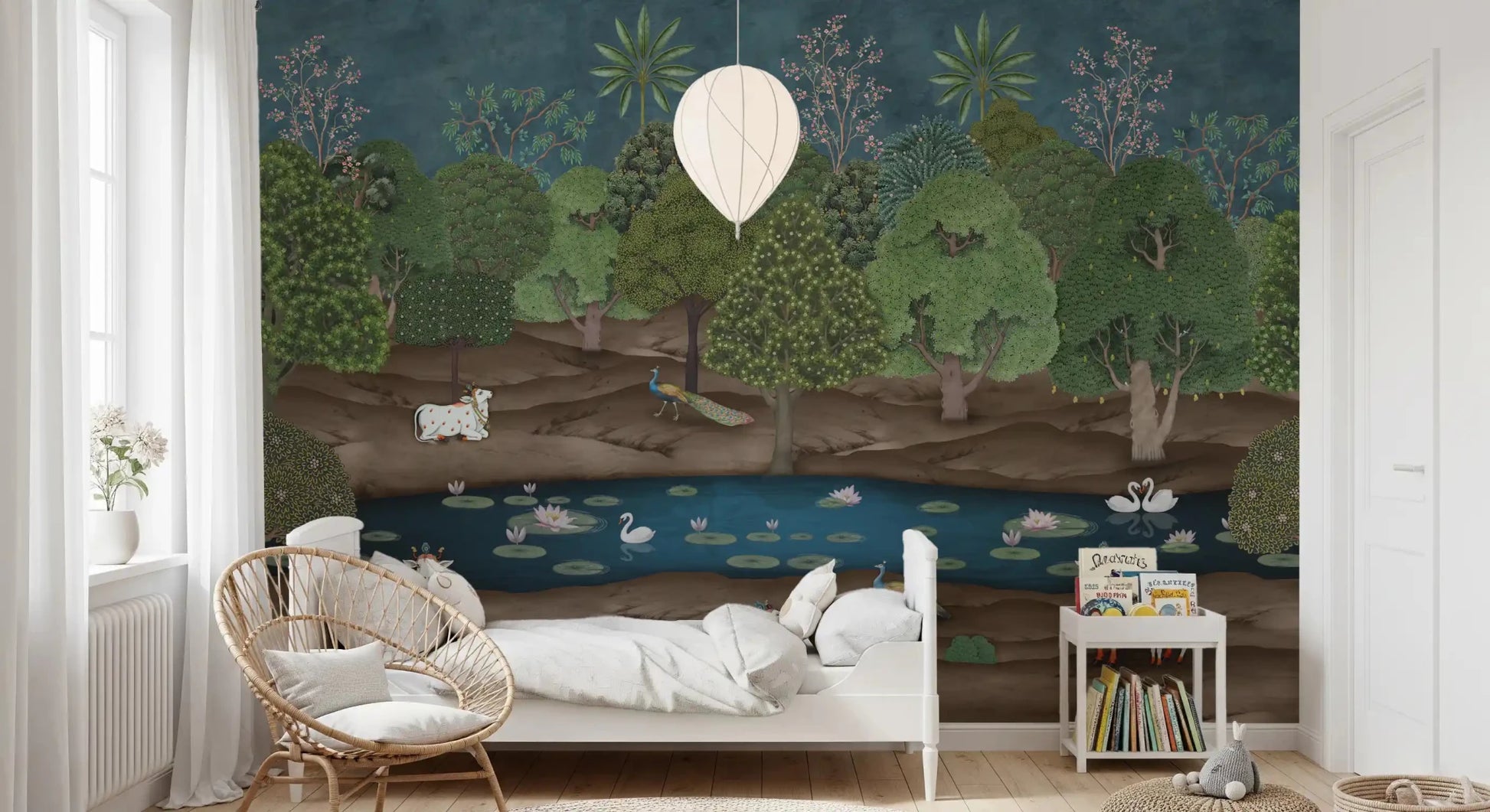 Nature-inspired Pichwai Forest Divine Grace Wall Mural scene