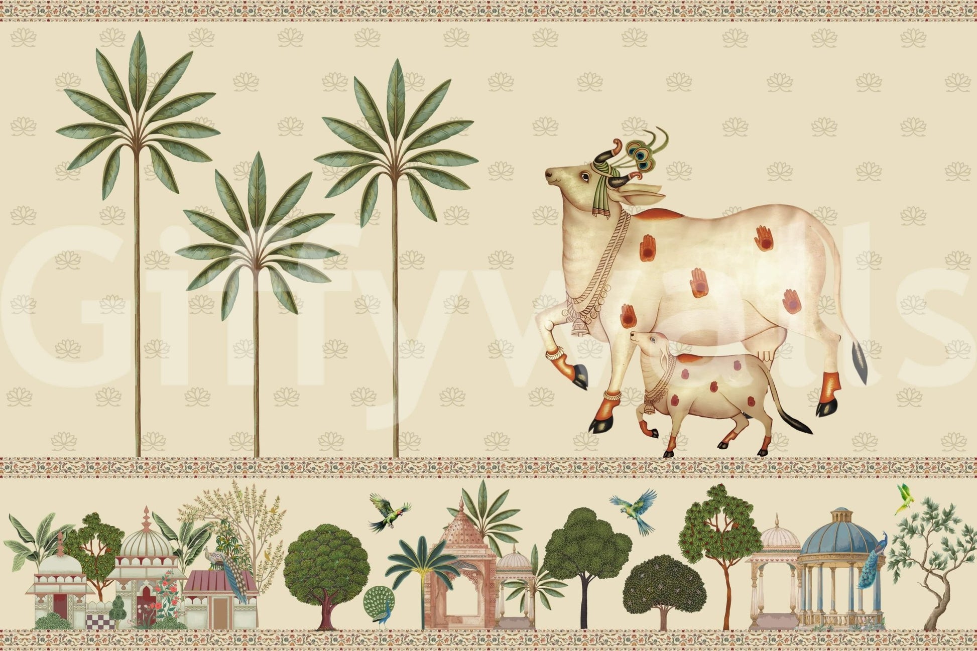 Artistic Pichwai wall mural suitable for meditation room or quiet living space