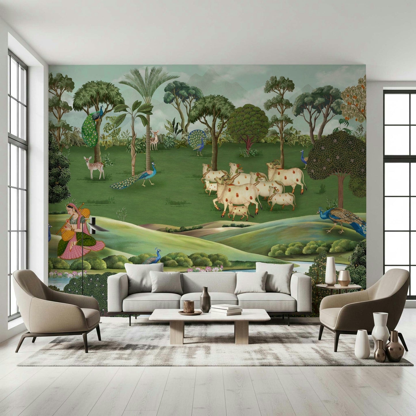 Cultural Pichwai wall mural wallpaper for home interiors and feature walls