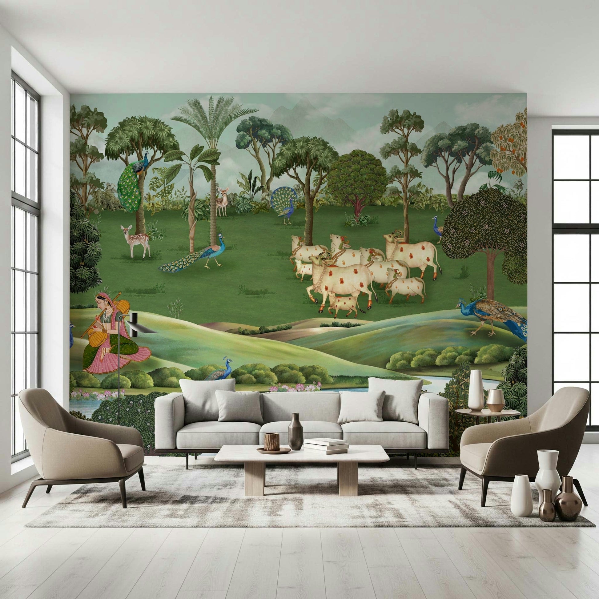 Cultural Pichwai wall mural wallpaper for home interiors and feature walls