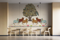 Pichwai Sacred Cows Mango Tree Mural art

