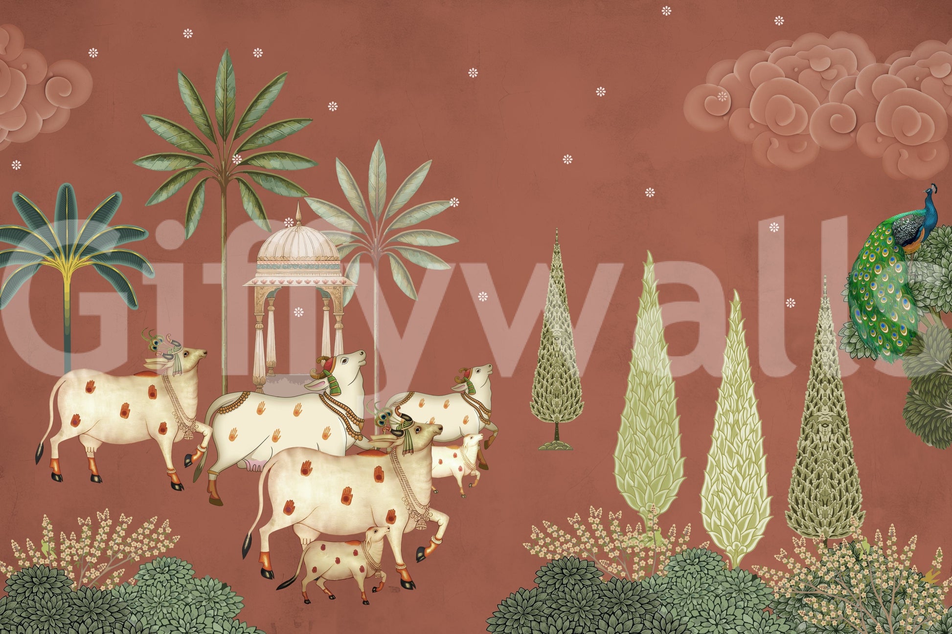 Pichwai Vanam Wall Mural modern art



