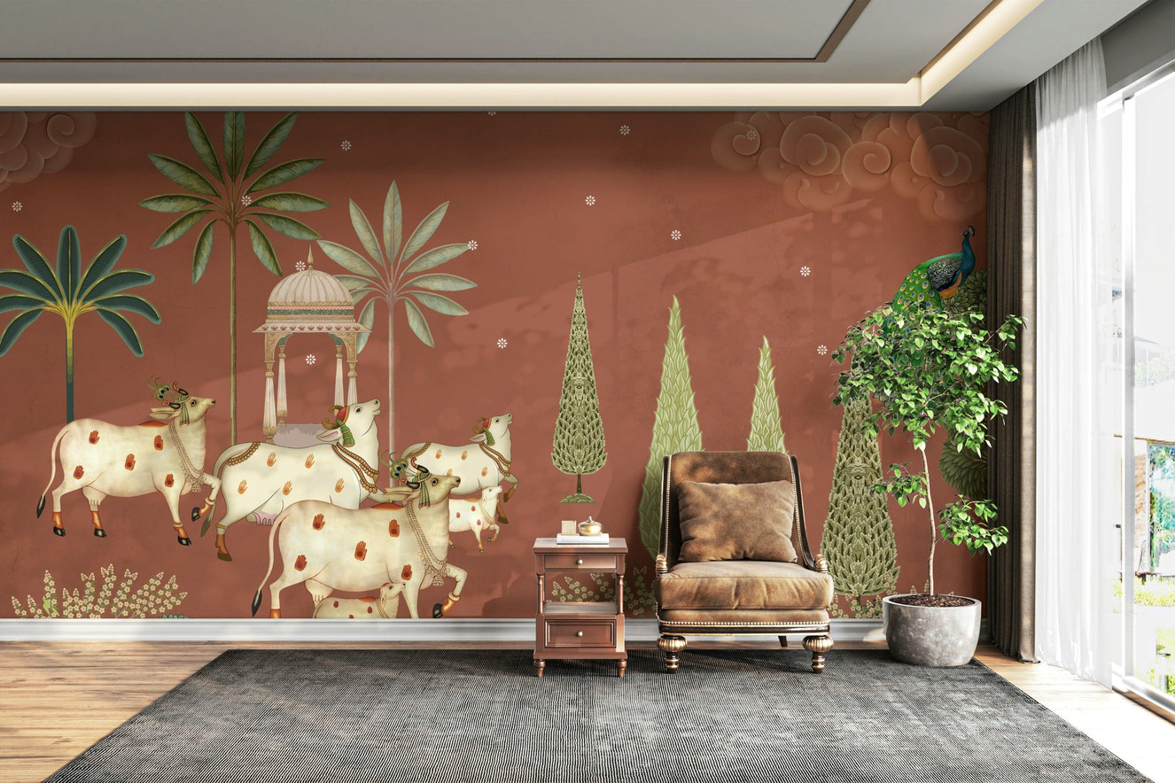 Pichwai Vanam Wall Mural design
