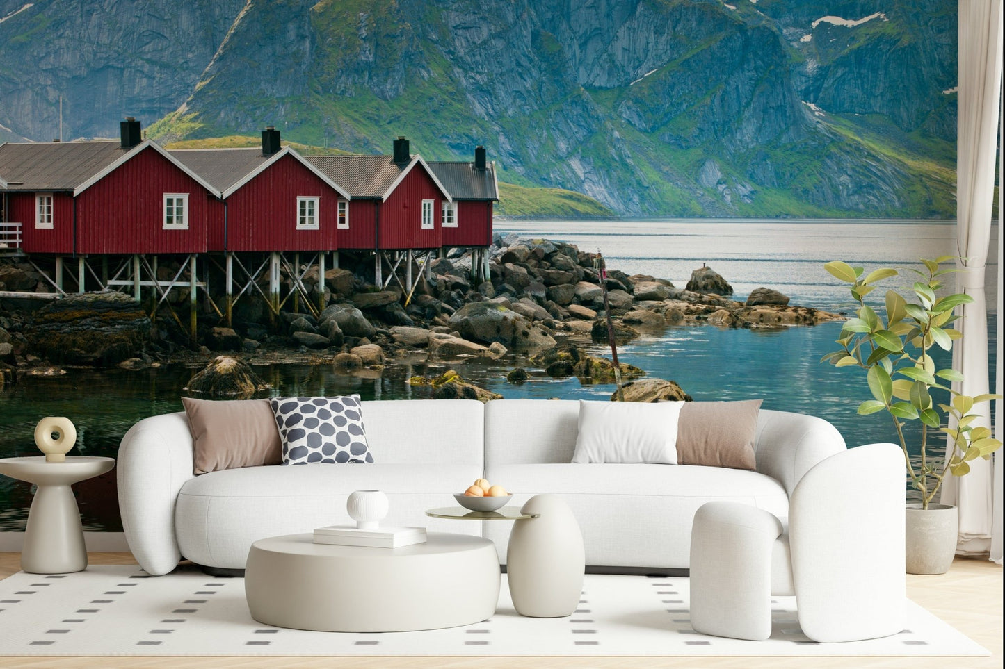 Nordic coastal village wall mural in daylight