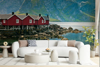 Nordic coastal village wall mural in daylight