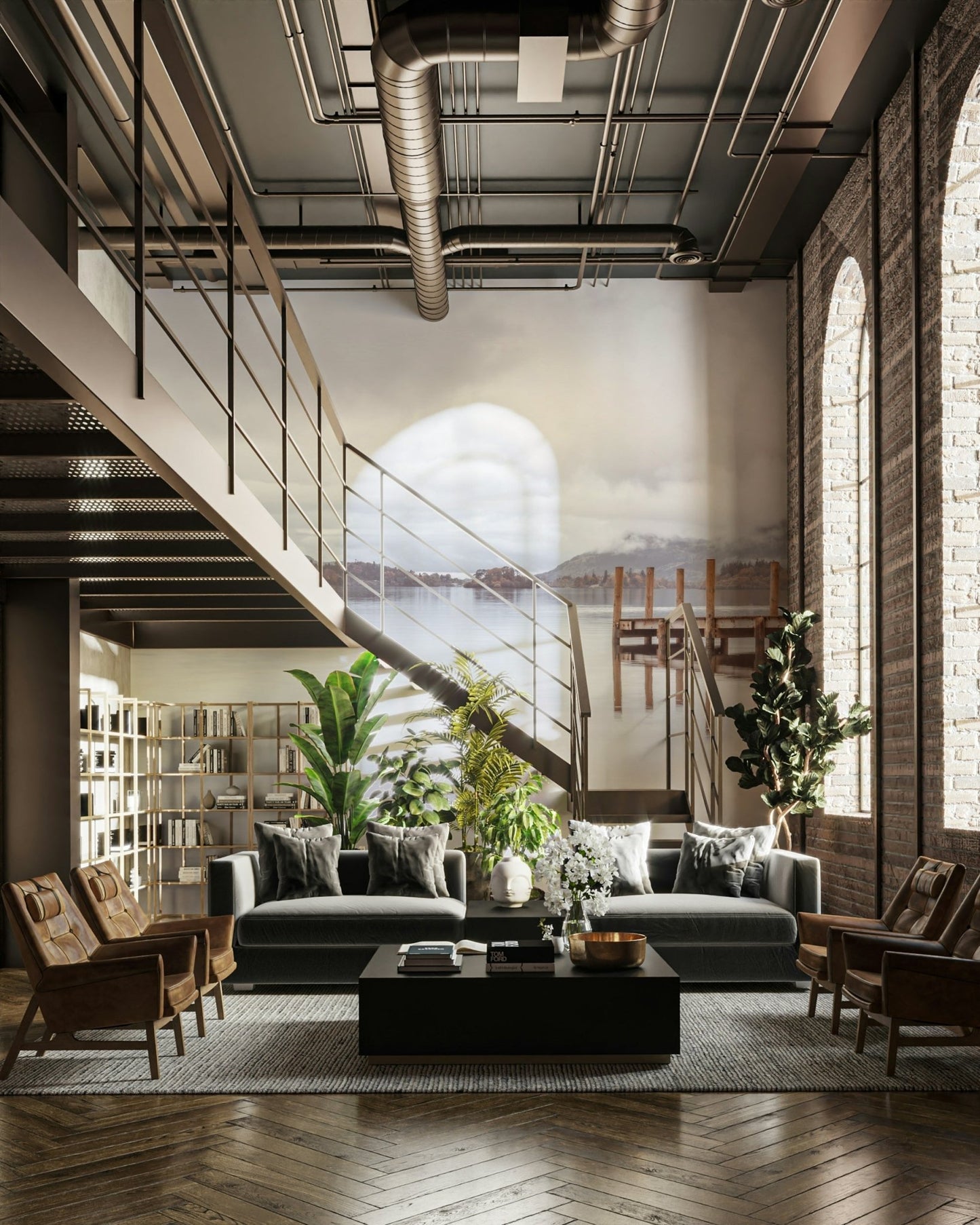 Pier on the Shores wall mural with tranquil lake views.

