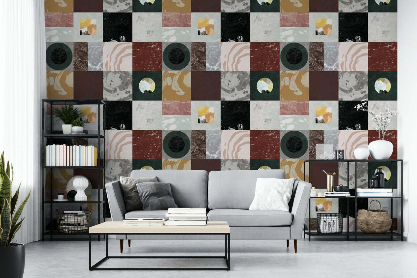 Matte finish stone-effect wallpaper in taupe shades

