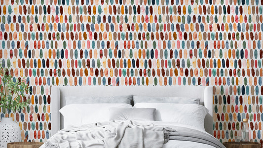 Pills Copper Scandi Brown Wallpaper with geometric pill shapes.

