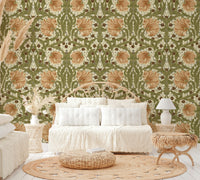 Detailed leaf and flower pattern wallpaper

