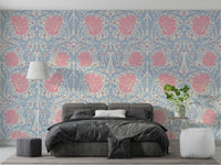 Detailed leaf and flower pattern wallpaper

