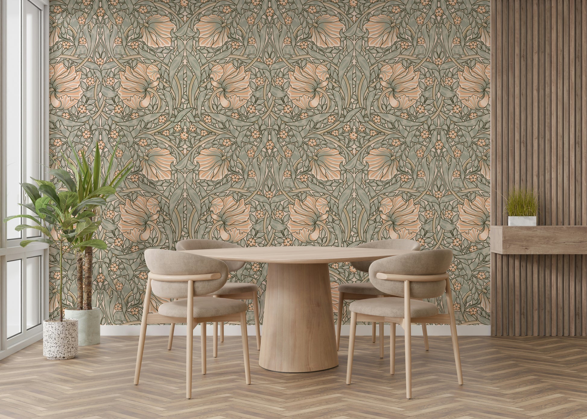Timeless vintage-inspired William Morris floral wallpaper

