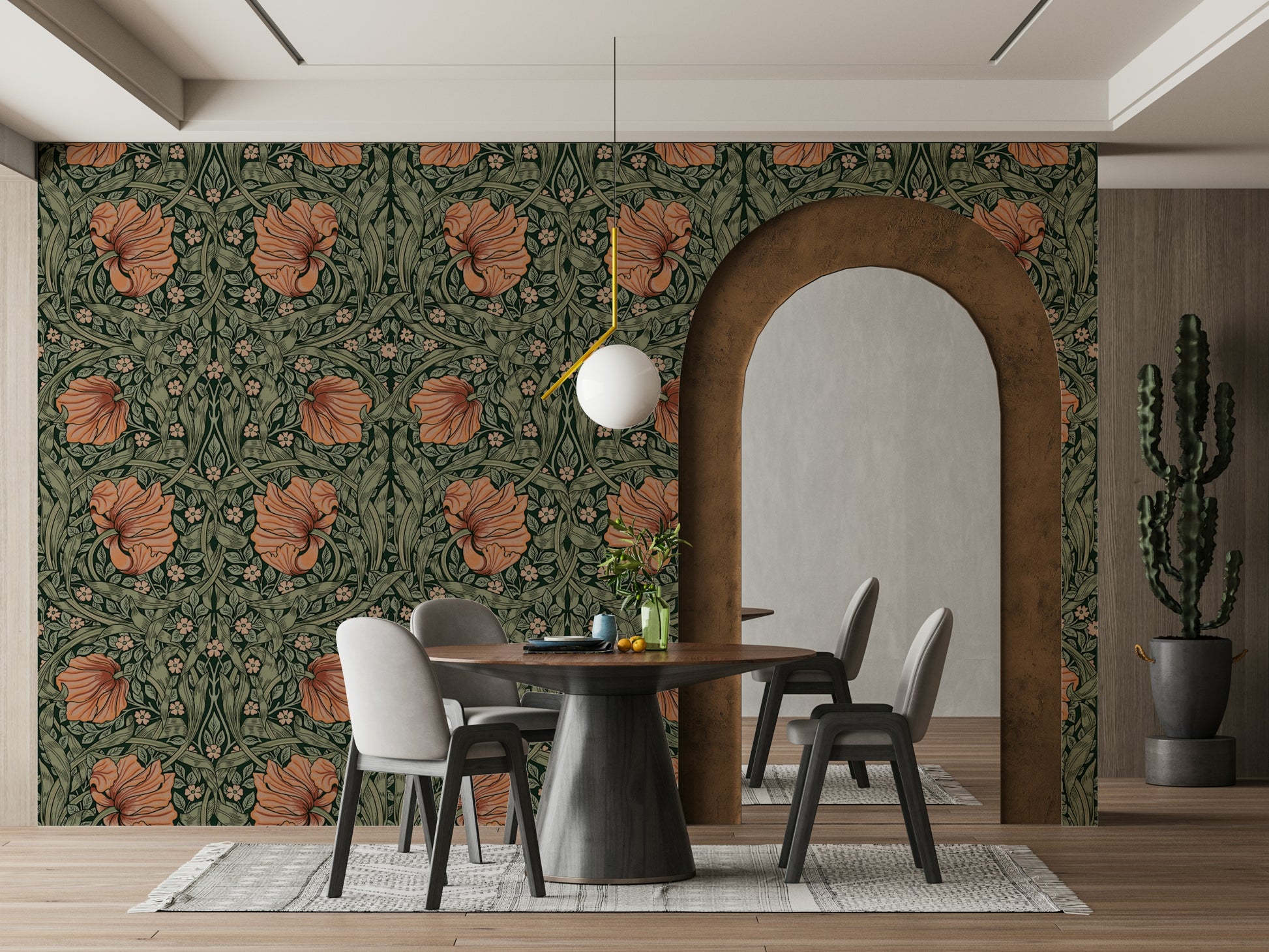 Elegant wallpaper with pimpernel flowers and leaves

