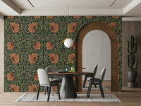 Elegant wallpaper with pimpernel flowers and leaves

