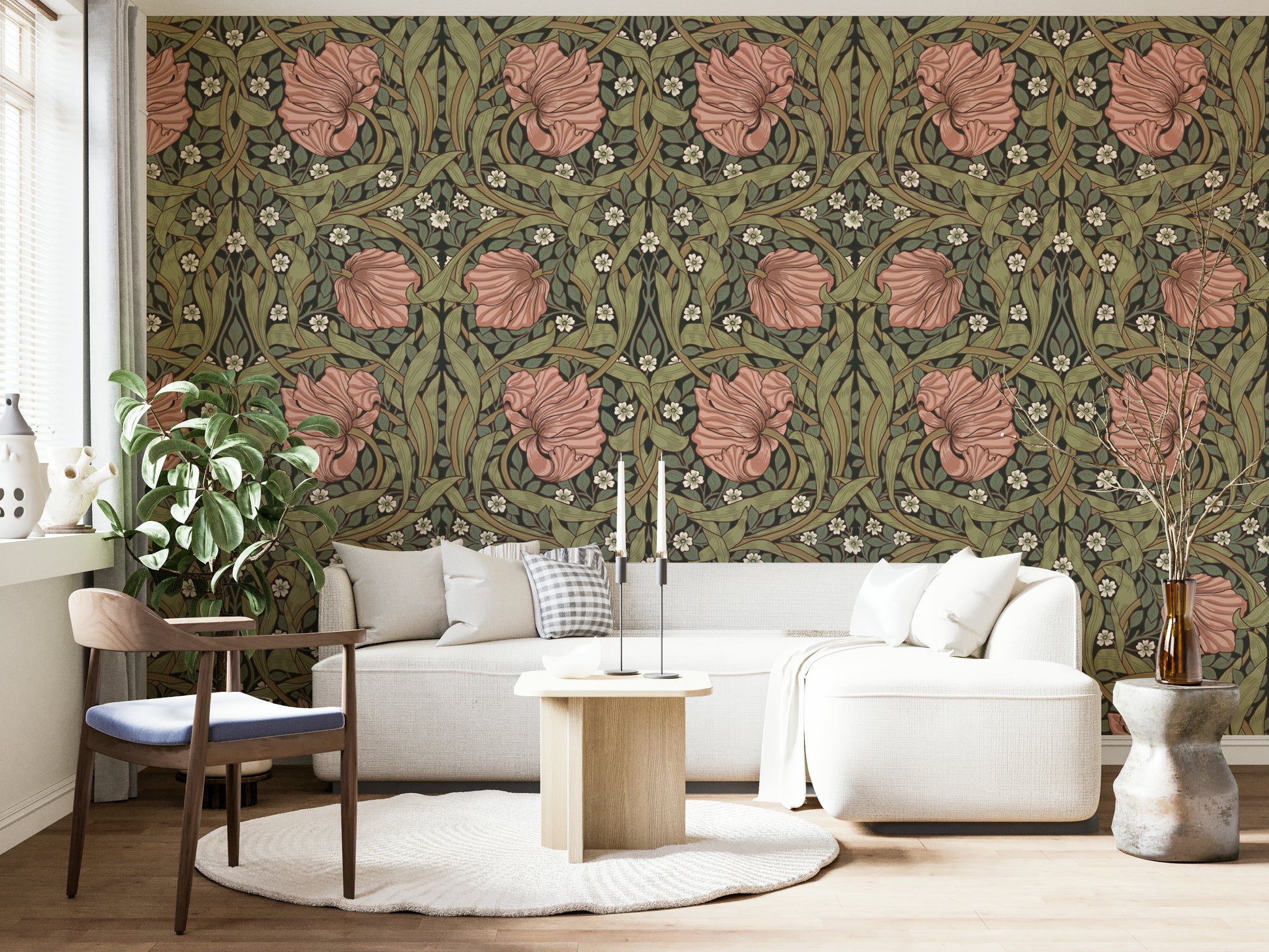 Peel and stick wallpaper with pimpernel pattern

