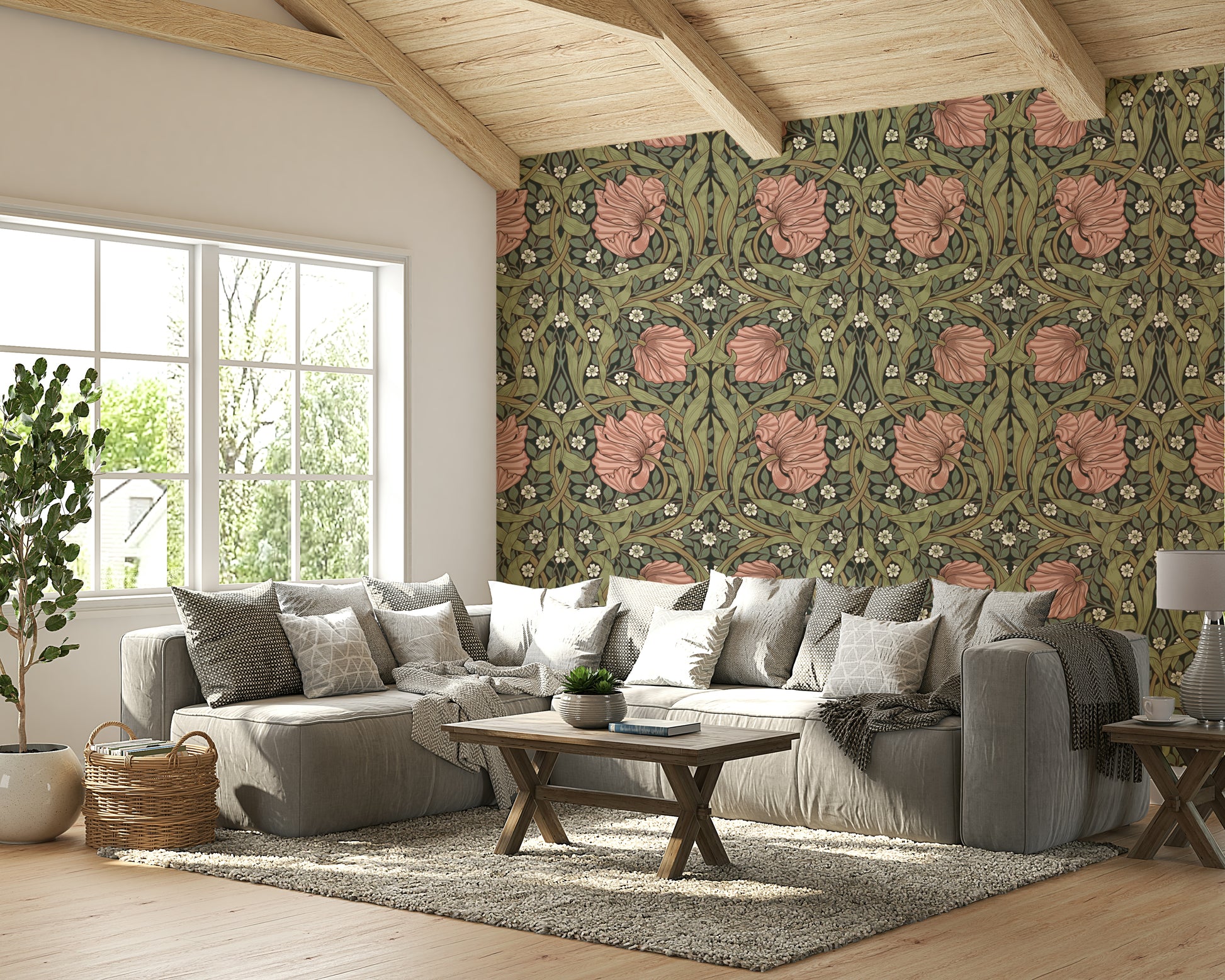 Traditional wallpaper with pimpernel floral pattern

