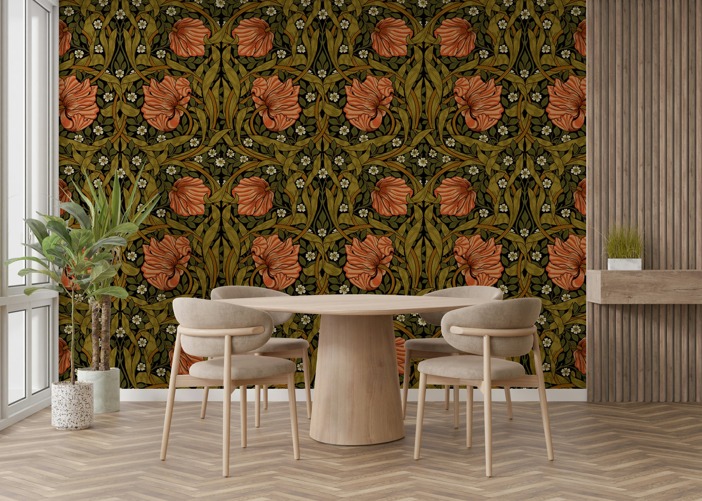 Peel and stick wallpaper with pimpernel pattern

