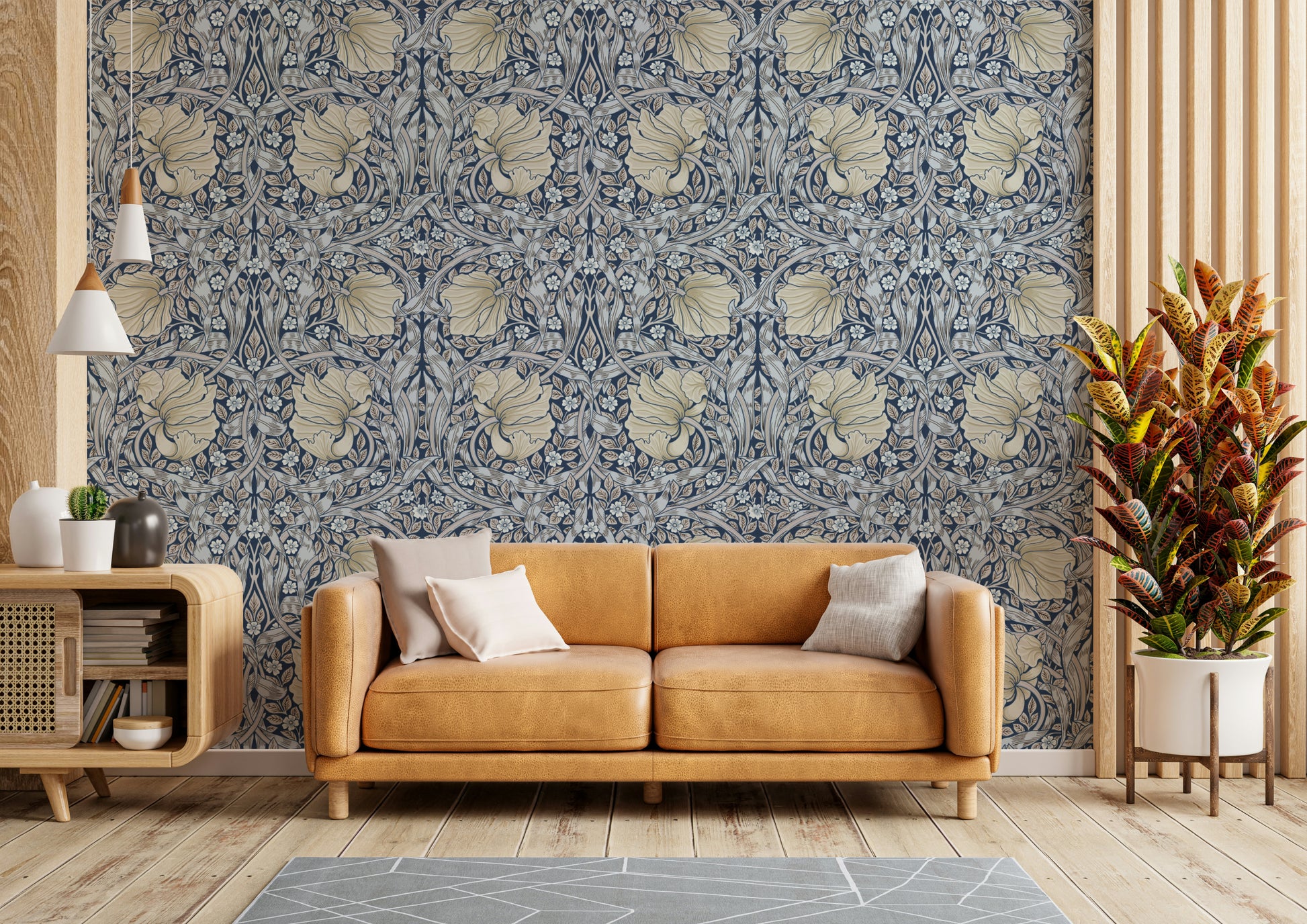 Detailed leaf and flower pattern wallpaper

