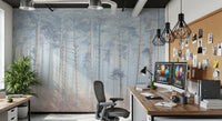 High-quality Pine Forest Serenity Wall Mural depicting a misty tree scene.