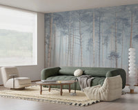 Gray and beige colors in this Pine Forest Serenity Wall Mural landscape.