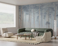 Soft earth tones featured in this Pine Forest Serenity Wall Mural hallway design.