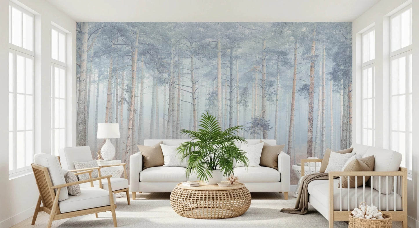 Abstract woodland graphic of a Pine Forest Serenity Wall Mural for walls.