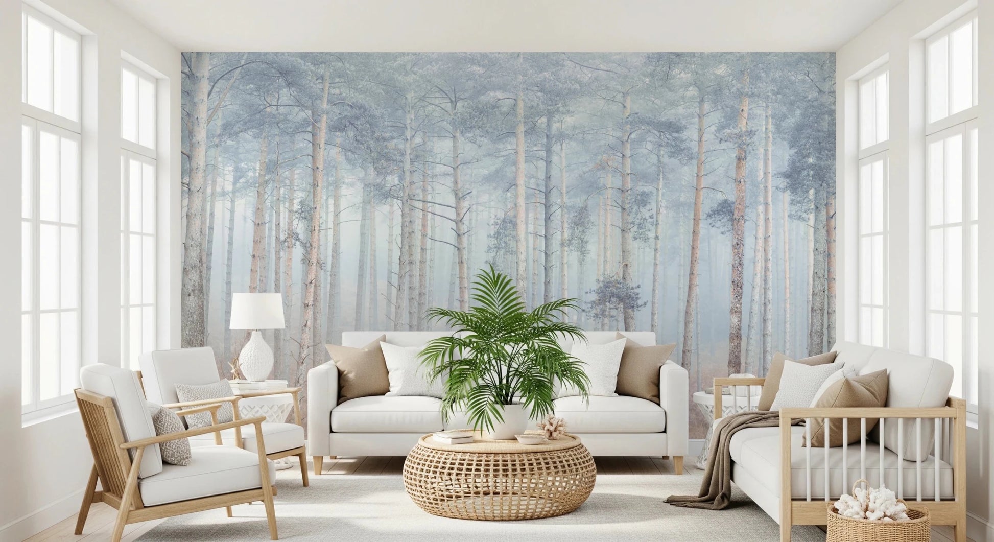 Abstract woodland graphic of a Pine Forest Serenity Wall Mural for walls.