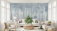 Abstract woodland graphic of a Pine Forest Serenity Wall Mural for walls.