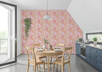 Modern Hibiscus print with pineapples as wallpaper.
