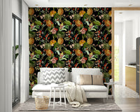 Tropical wallpaper with bright pineapples and rich green foliage.

