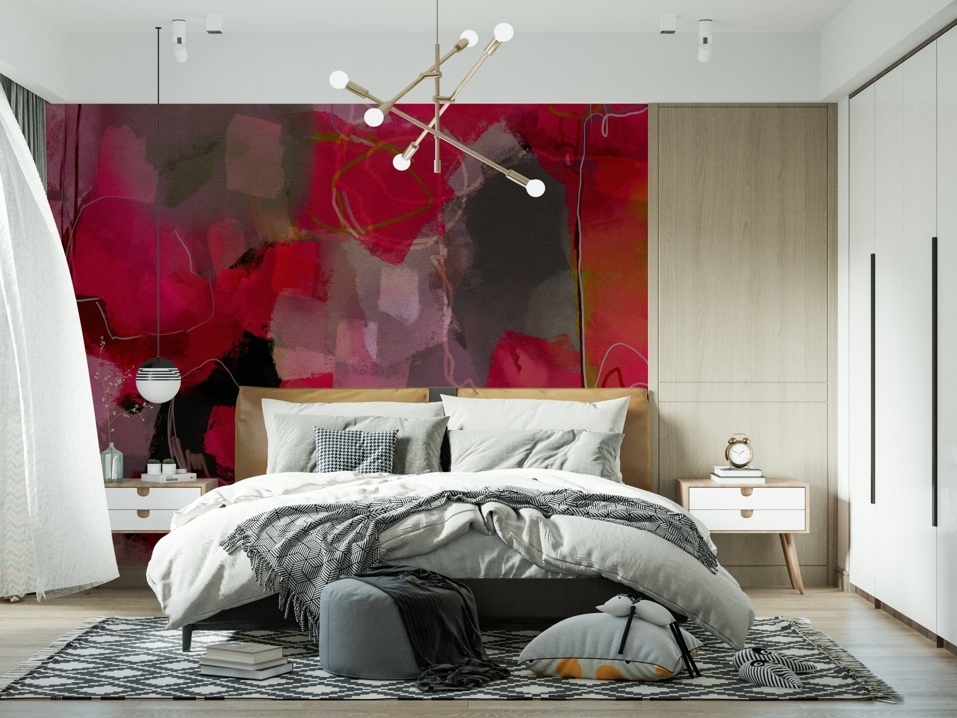 Soft Pink Abstract Mural – Fluid shapes and gentle pink gradients for a calming yet stylish wall feature.