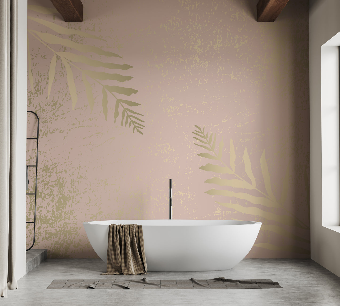 Leaf-themed wallpaper mural for bathroom