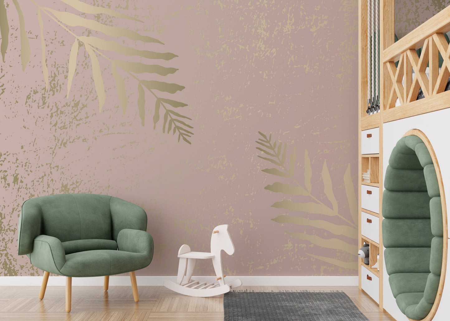 Beige leaves on pink background for chic wallpaper mural.