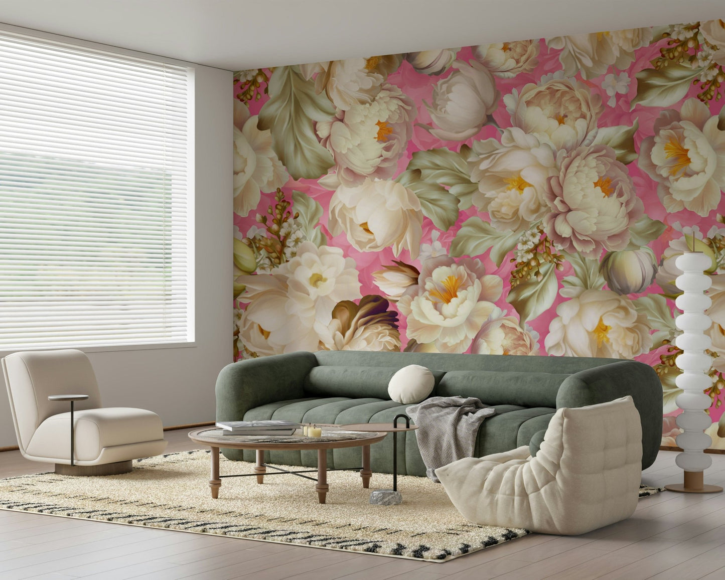 Pink Flower Explosion Wall Mural – Bold, lively floral wallpaper featuring vibrant pink petals.