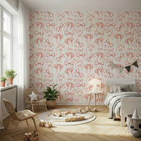 Soft pink textile bow seamless wallcovering illustration.
