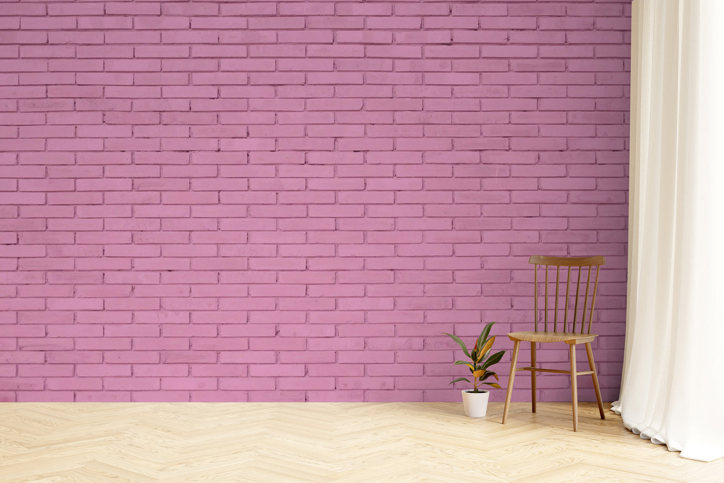 Modern salmon pink brick wallpaper in a matte finish.
