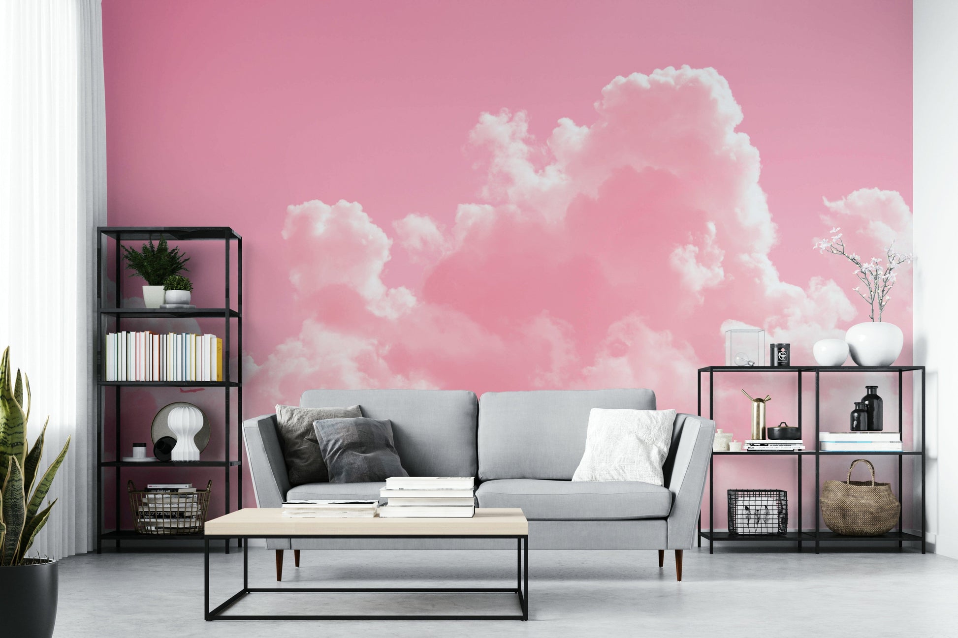 A peaceful color gradient mural on decorative wallpaper.

