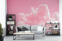 A peaceful color gradient mural on decorative wallpaper.

