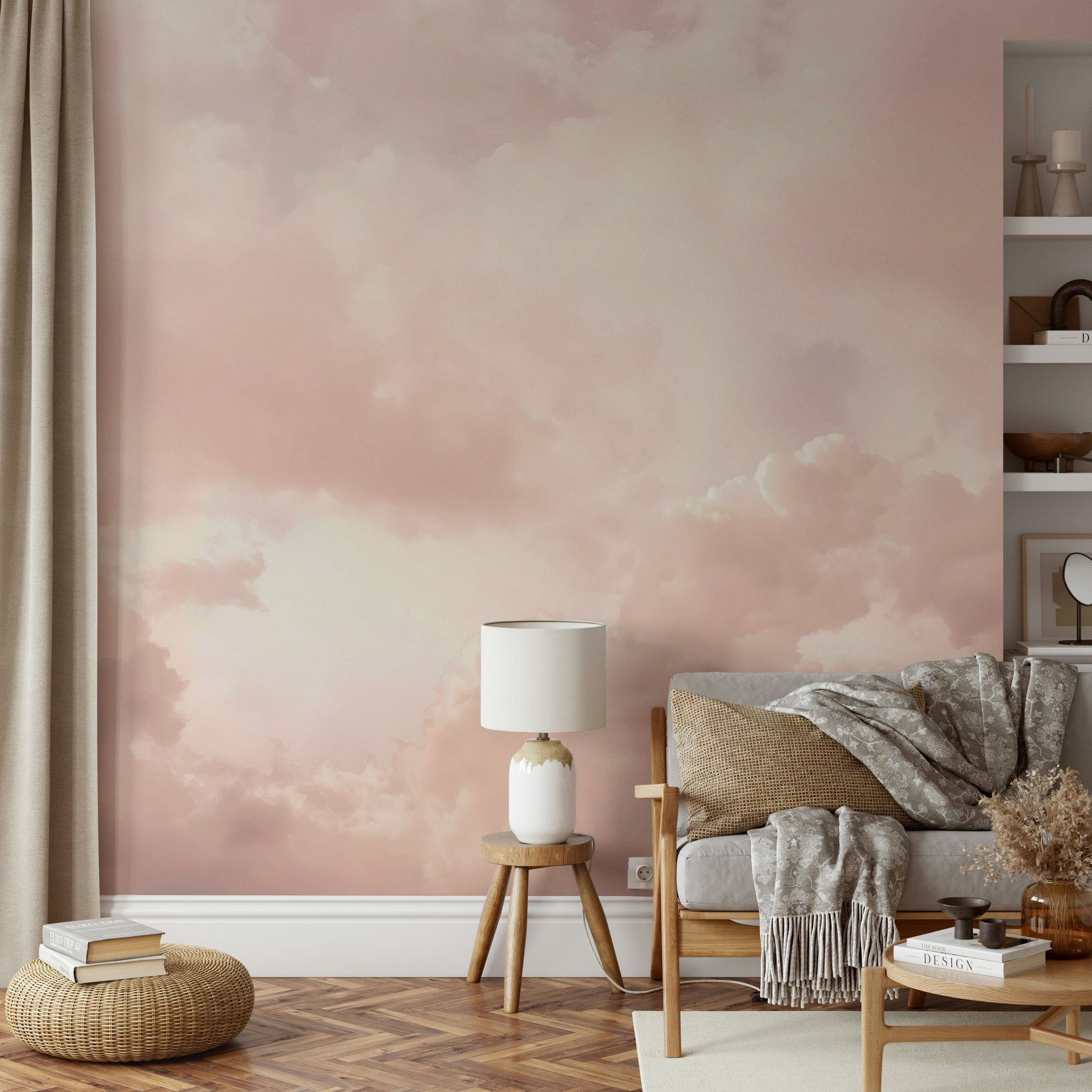 Scenic wallpaper with cartoon shapes and colors

