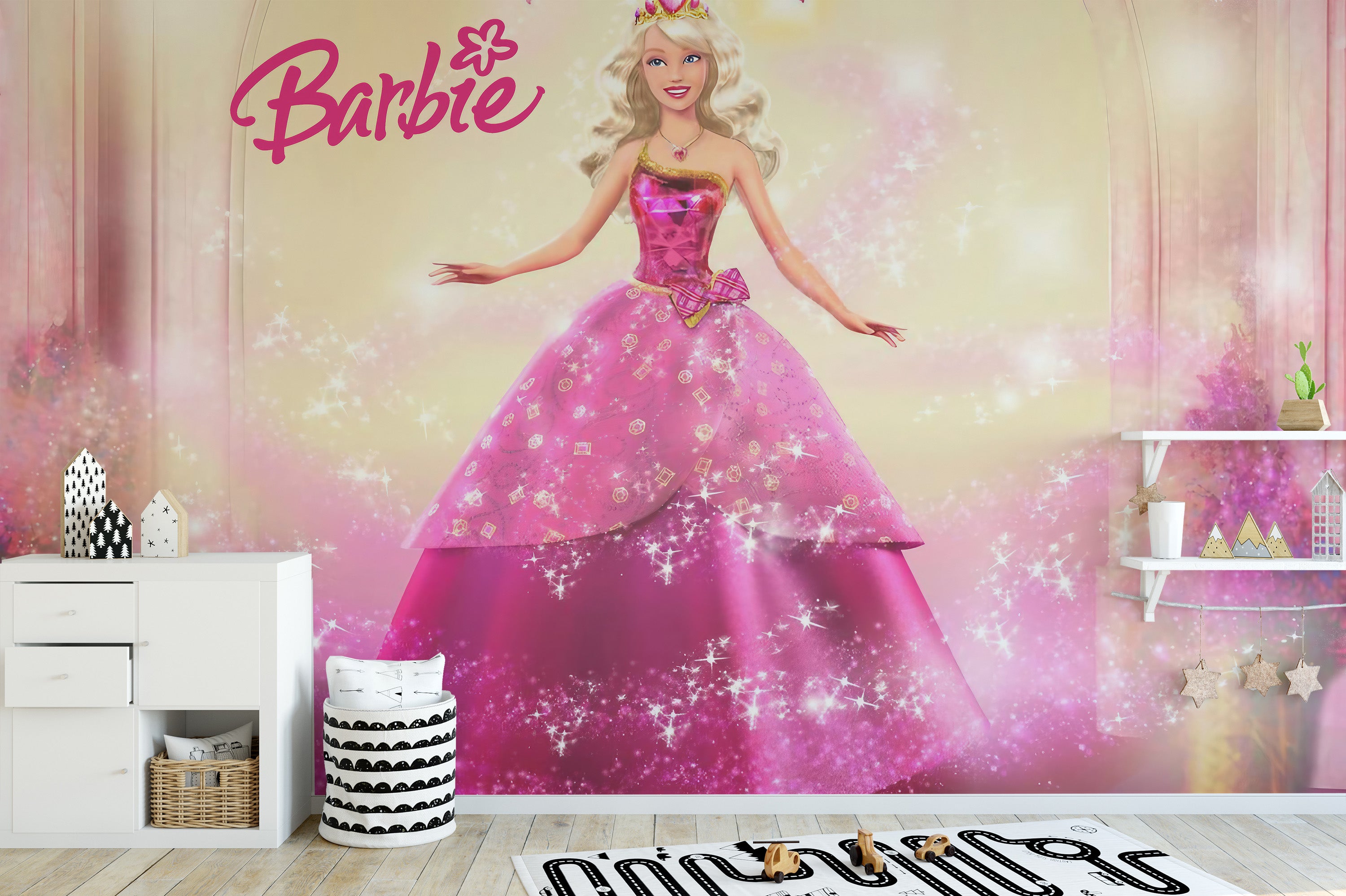 Pink Color Dress Barbie Wallpaper Murals