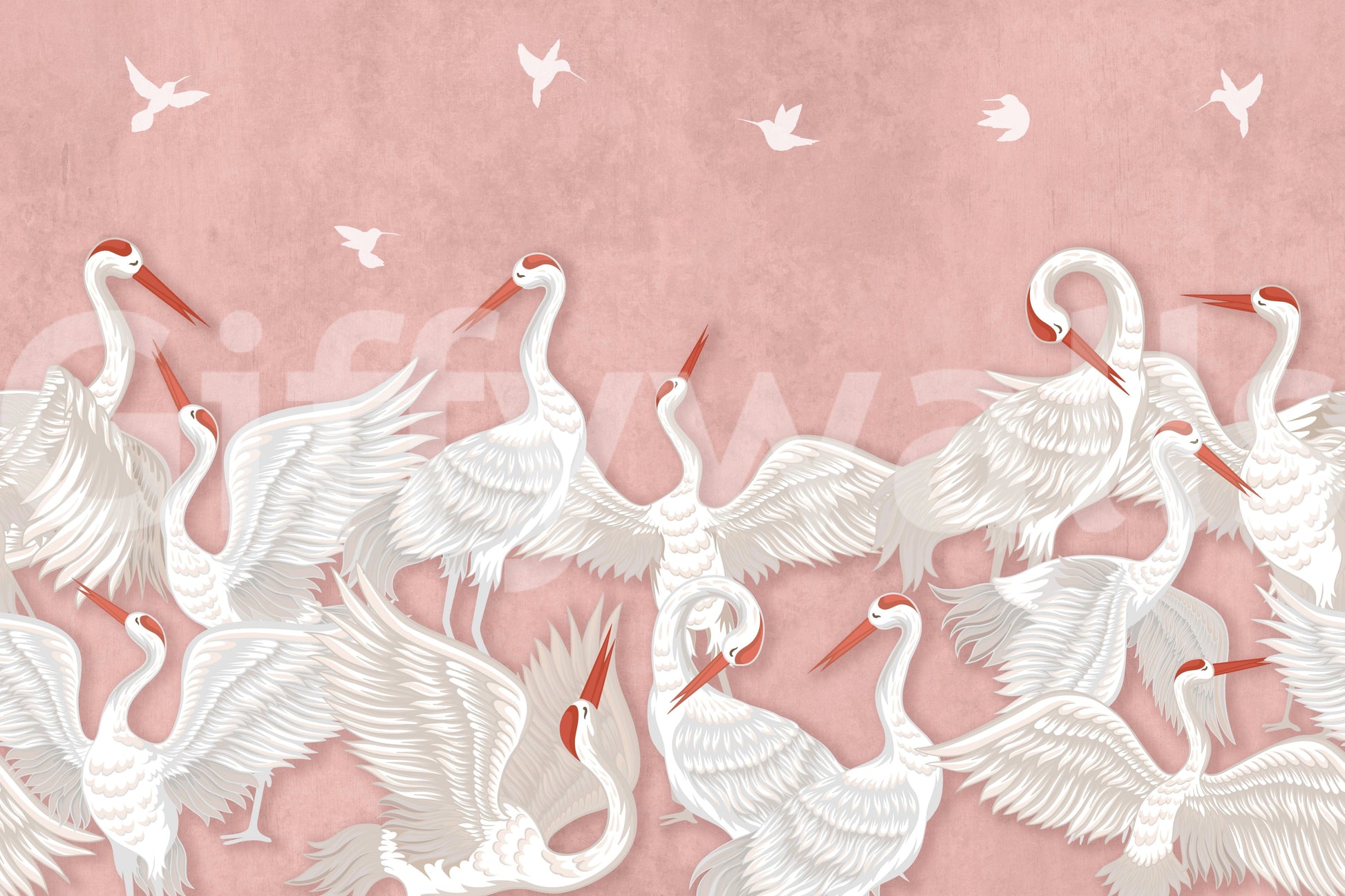 Blush cranes take flight, peaceful and calm

