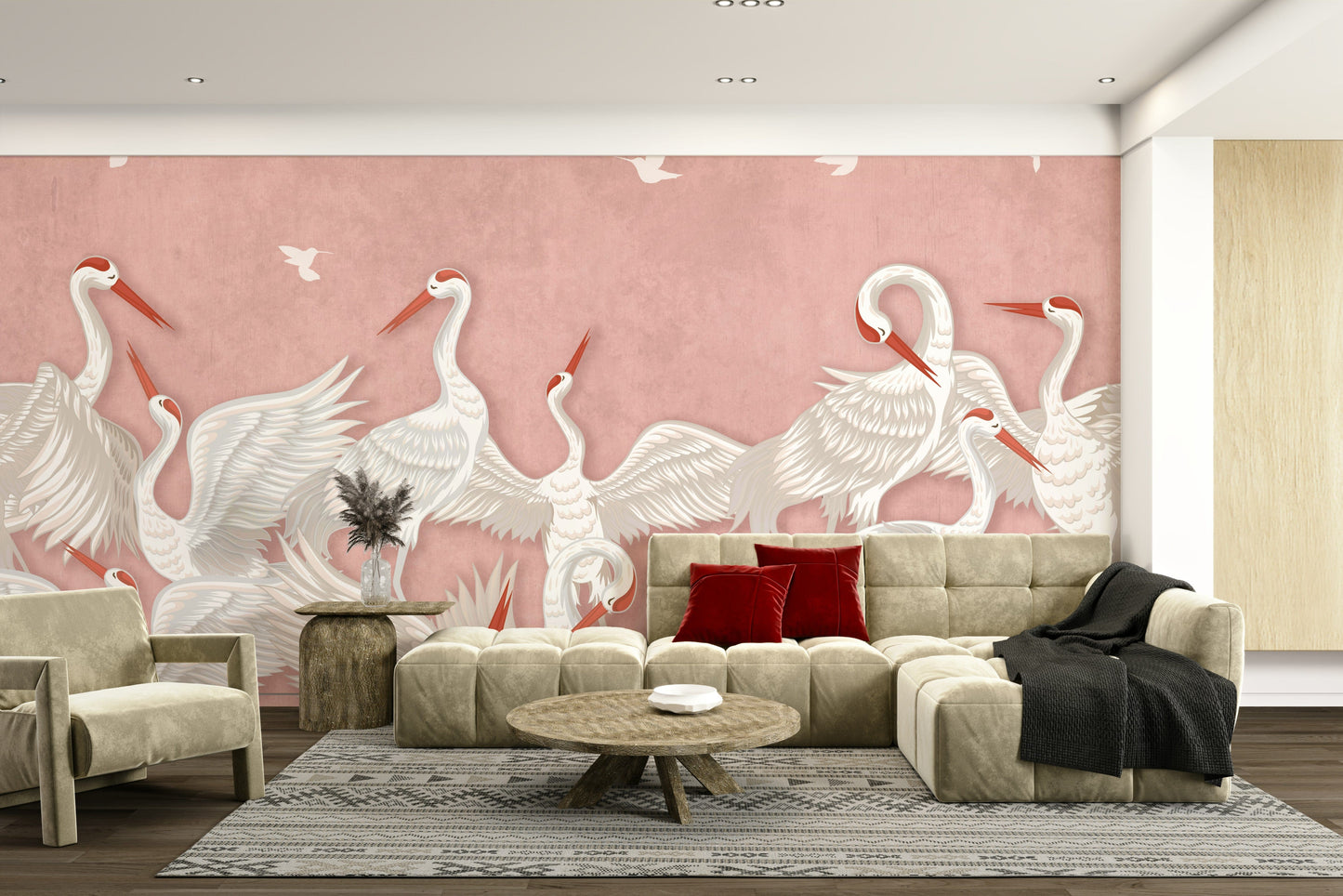 Scenic wallpaper with cartoon shapes and colors

