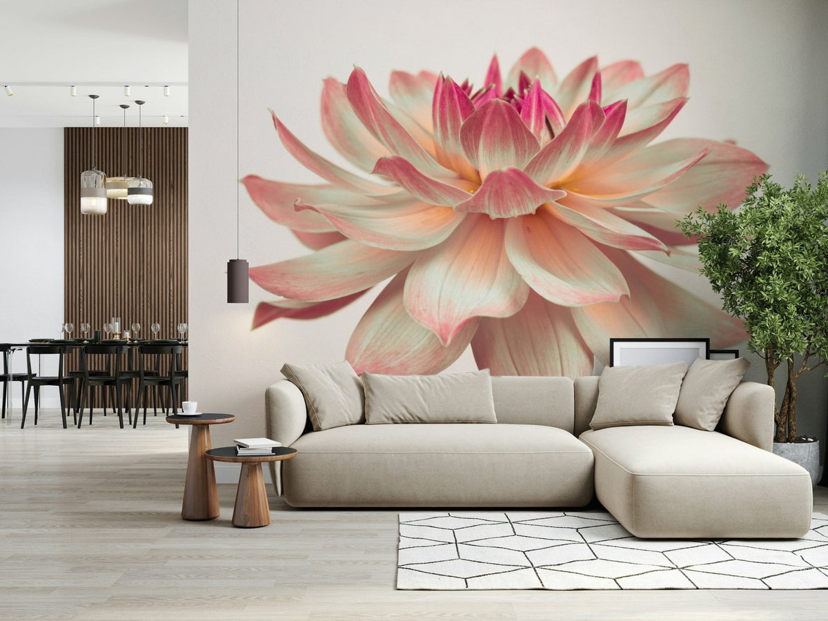 Botanical pink flower wall mural in focus
