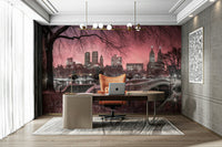 Workspace room with New York park wallpaper.

